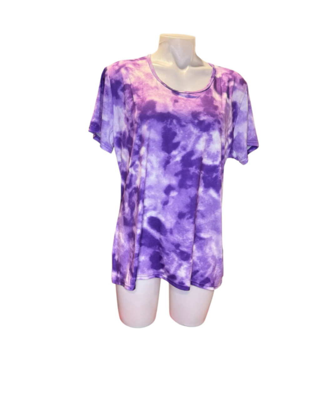 Women's 32 Degrees Tie-Dye Short Sleeve Tee Purple White XXL